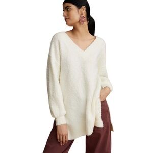 Anthropologie PILCRO Off White Teddy V-Neck Oversized Tunic Sweater - XS